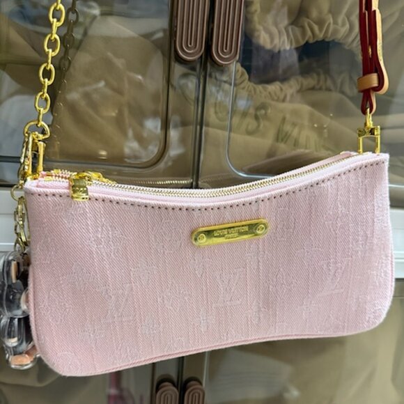 Double Pochette Denim-Powder Pink Crossbody-Brand New Never Used! - Picture 1 of 6